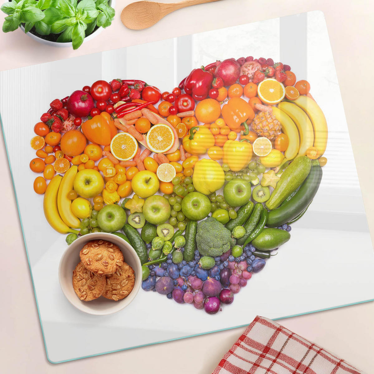 GLASPLATTE 60x52 cm Gemüseherz - Multicolor, Glas (60/0.4/52cm) - TULUP