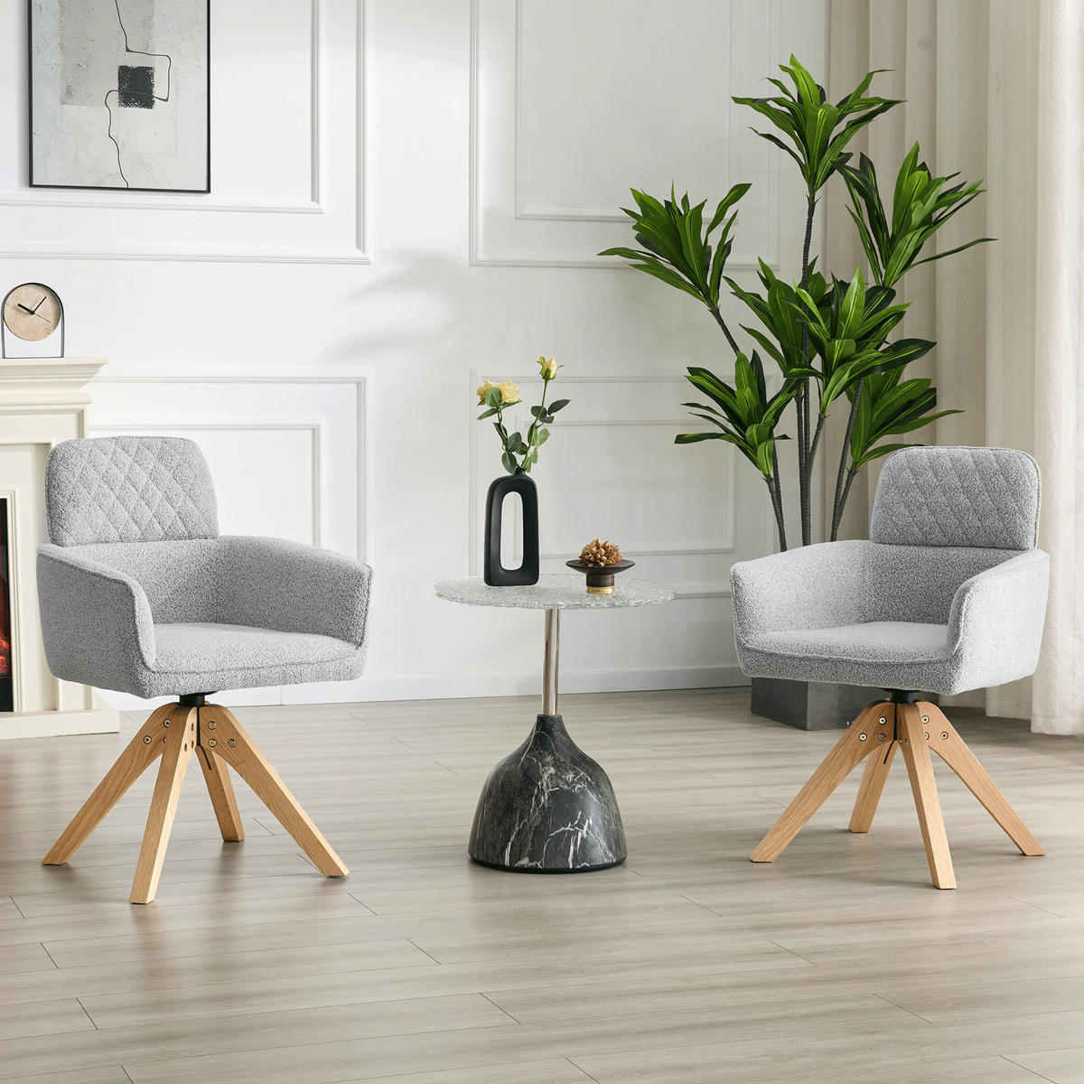 ARMLEHNSTUHL-SET DE-36622 2 Stück mit Stoffbezug und Massivholzbeinen Grau - Hellgrau, Holz (51/85/53cm) - ComfortXL