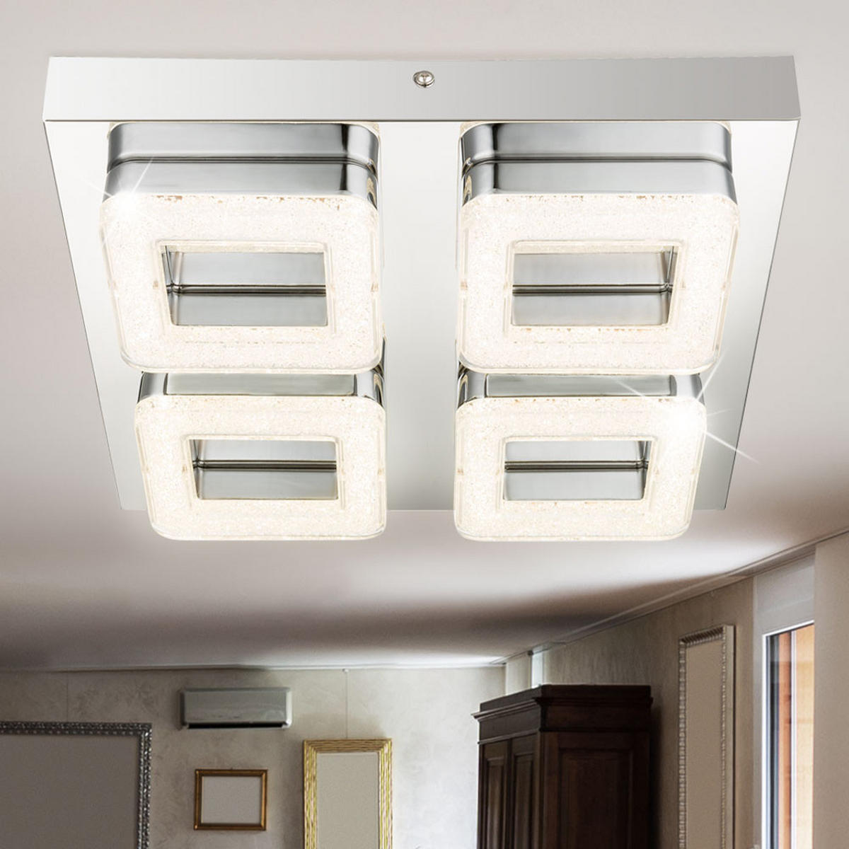 LED DECKENLEUCHTE RETA Silber Kristalloptik - Silberfarben, Metall (32/32/6.7cm) - Globo Lighting