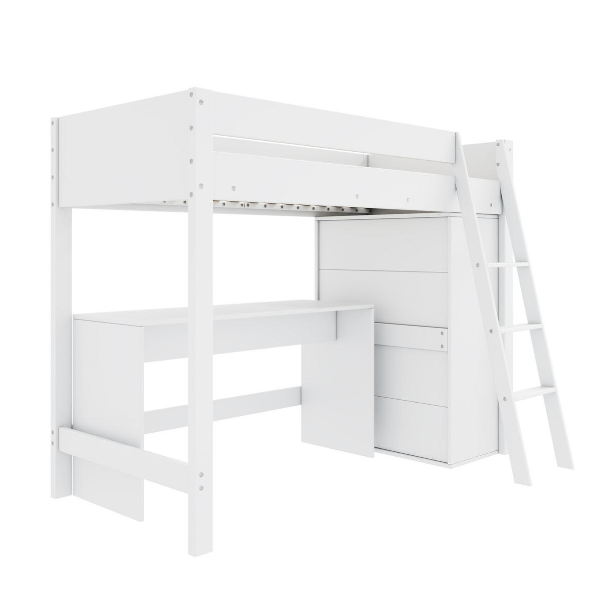 HOCHBETT 90/200 cm in Weiß mit Schreibtisch und Kleiderschrank - Weiß, Holzwerkstoff (90/200cm) - Flora Grace