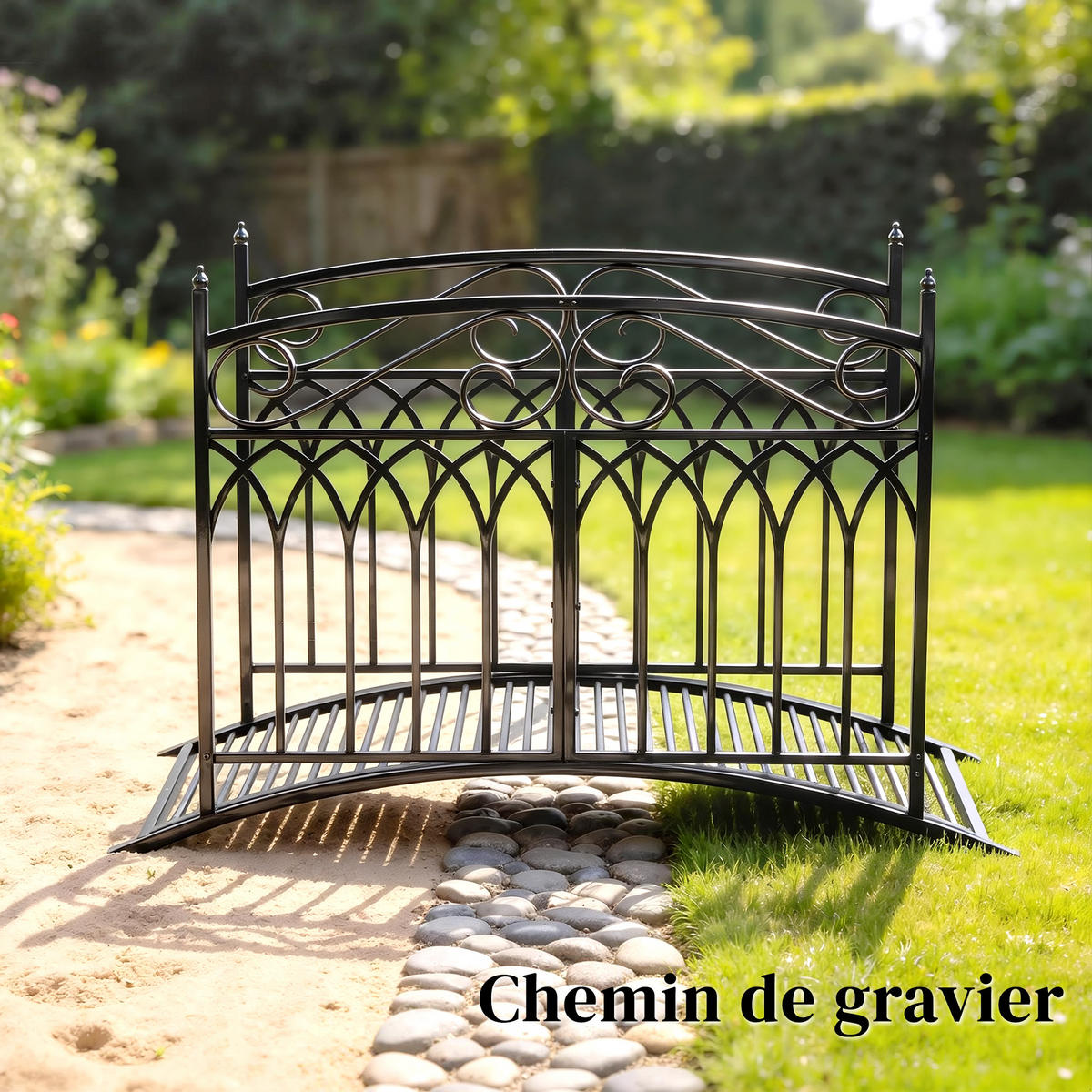 GARTENBRÜCKE DE-18863 Barock-Stil, 91 cm Geländer Schwarz - Schwarz, Metall (135.5/74/91cm) - ComfortXL