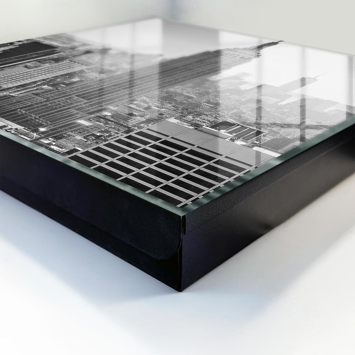 SCHLÜSSELBOX Schwarz 30x30 cm- Türöffnung nach rechts - Stadtpanorama - Grau, Metall (30/30/5cm) - TULUP