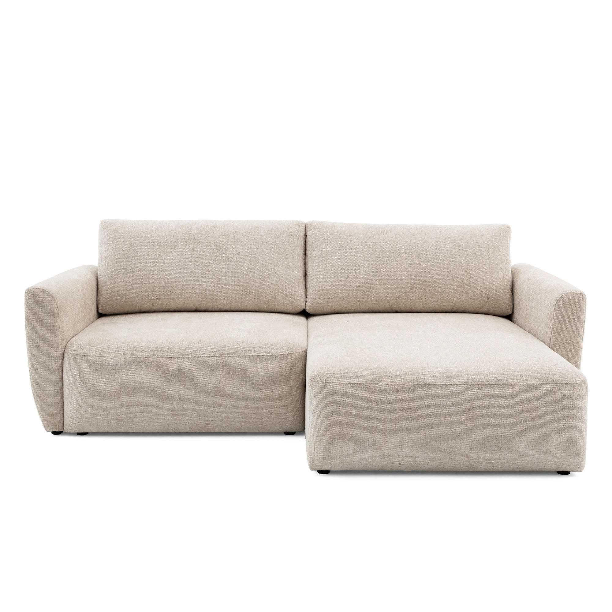 ECKSOFA BELLA L Rechts mit Schlaffunktion 140x205 Velours Creme - Creme/Schwarz, Holz/Kunststoff (165/230cm) - Muffo