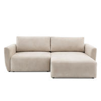 ECKSOFA BELLA L Rechts mit Schlaffunktion 140x205 Velours Creme - Creme/Schwarz, Holz/Kunststoff (165/230cm) - Muffo