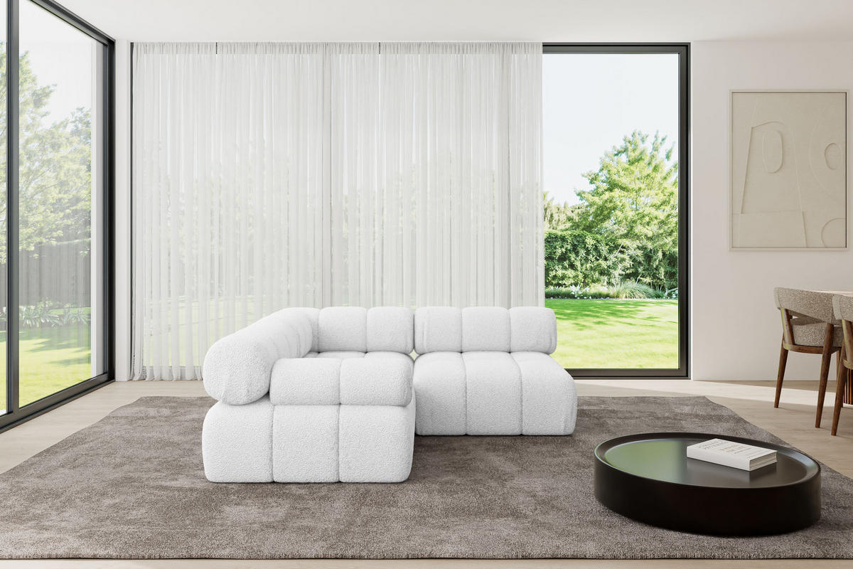 ECKSOFA modulares Sofa Mende-L1 - 190x190x70 cm Weiß Bouclé - Weiß, Holzwerkstoff/Textil (190/190cm) - ALTDECOR