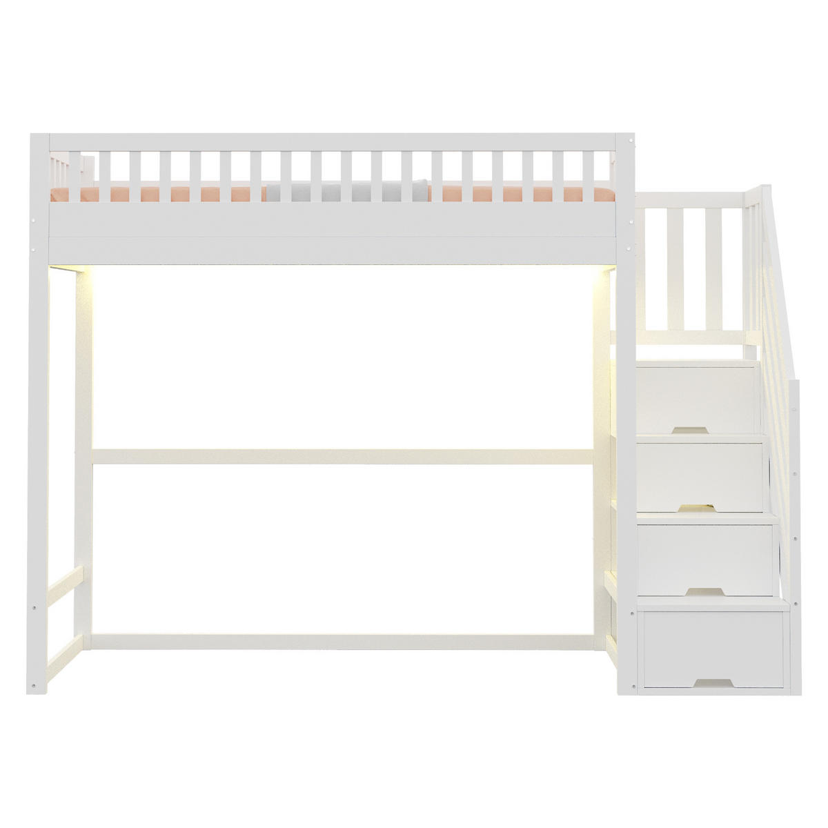 HOCHBETT 90/200 cm in Weiß mit Stauraumtreppe und LED - Weiß, Holz/Holzwerkstoff (90/200cm) - WISHDOR
