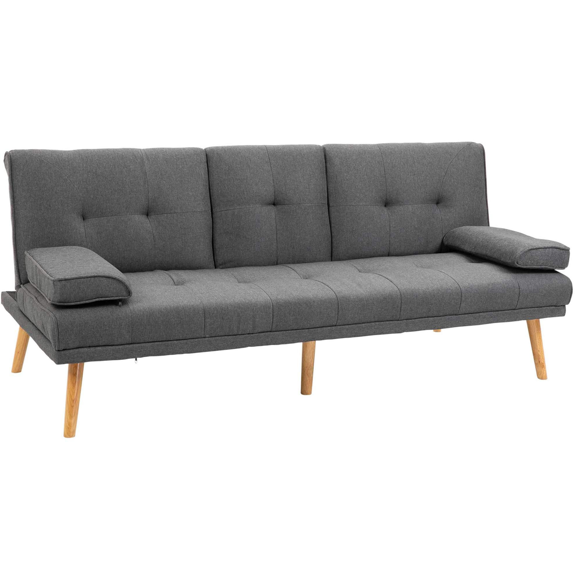 ROZKLÁDACÍ pohovka 181 cm s klopným stolkem, třípolohovým opěradlem a stabilními nohami z masivu, Tmavě šedá - tmavě šedá, textil (77/78/181cm) - Redom