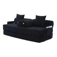SOFA 200/94/67 cm aus Cord mit Metallrahmen und Seitentasche Schwarz - Schwarz, Textil (94/67/200cm) - Modenvie