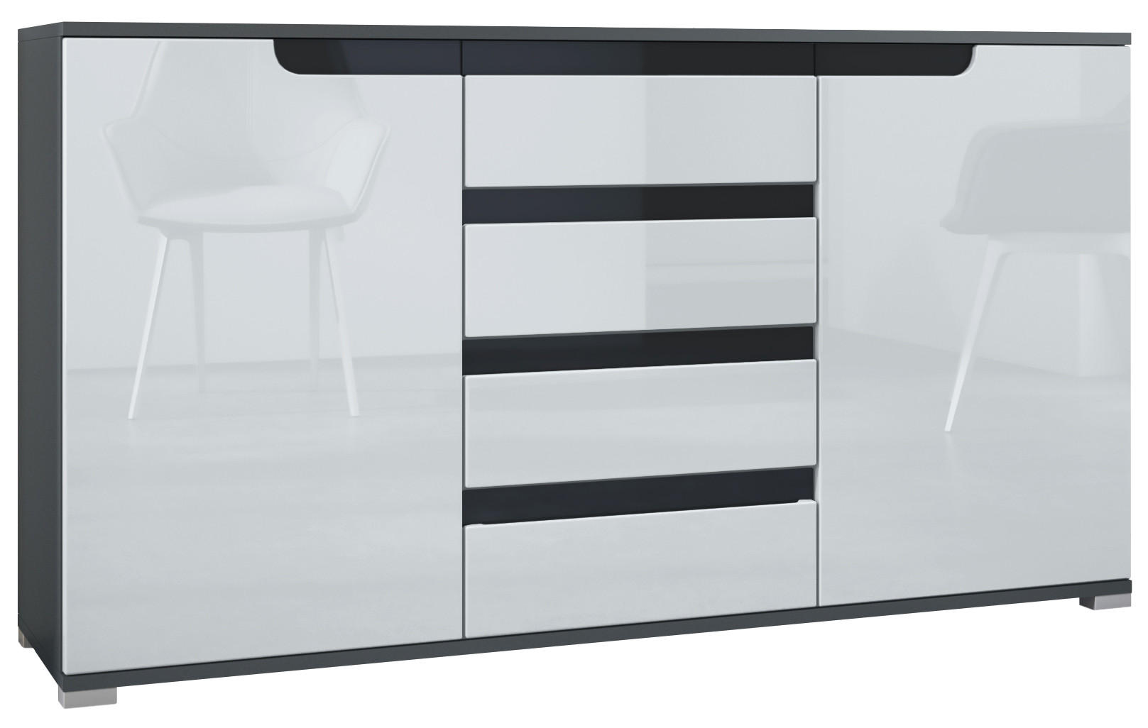 Vladon Sideboard Weiß Hochglanz, Schwarz 138.5x75.5x35 cm