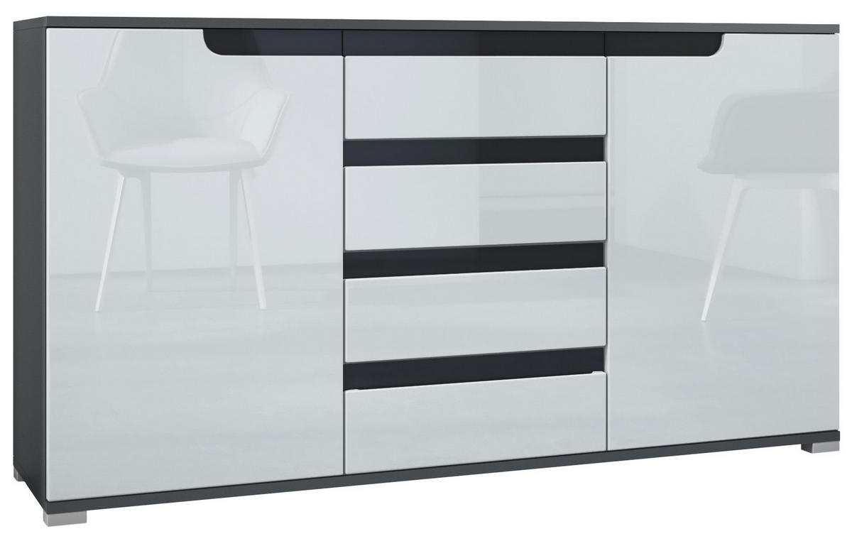 SIDEBOARD Sylt Weiß Hochglanz / Schwarz Hochglanz - Weiß Hochglanz, Holzwerkstoff (138.5/75.5/35cm) - Vladon