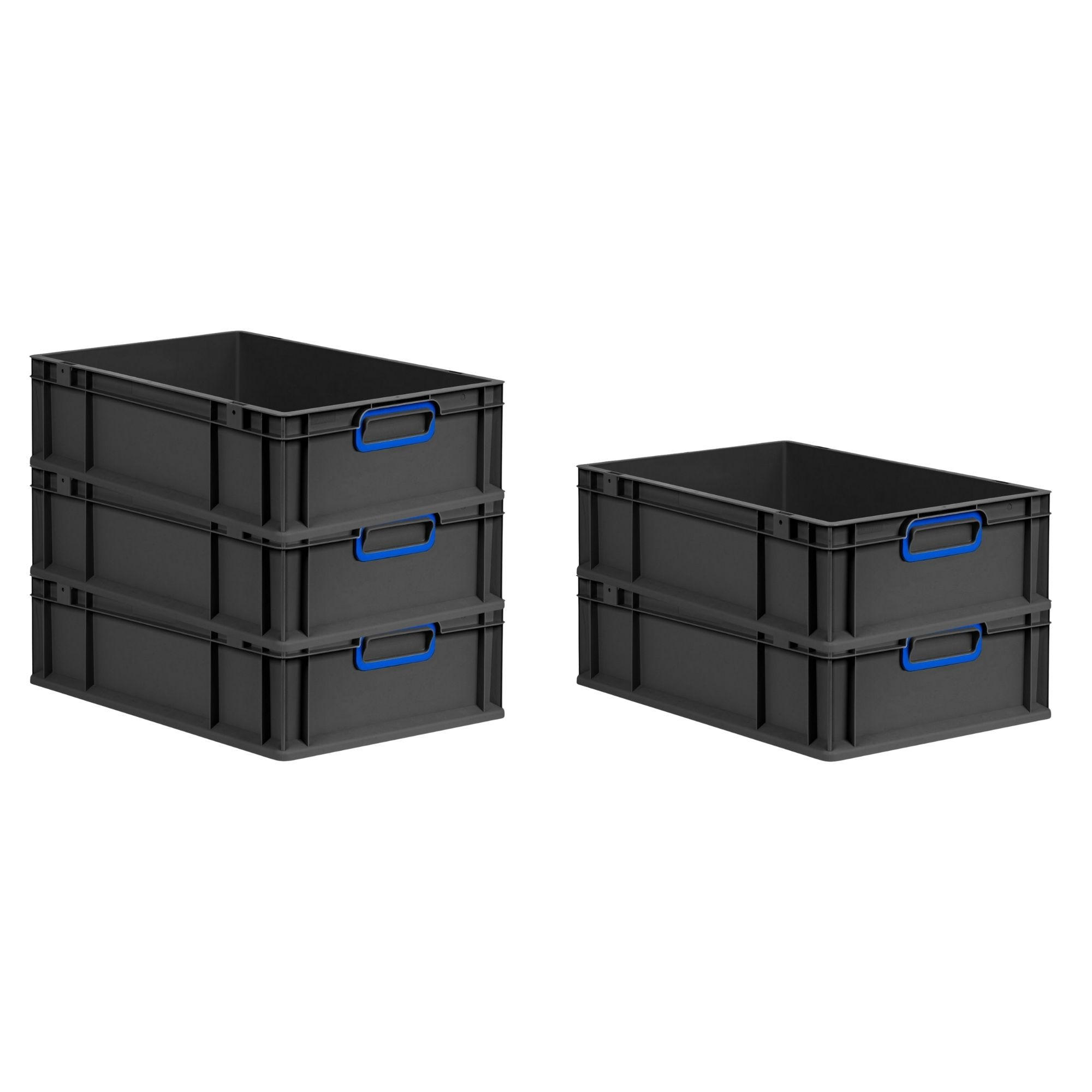 EUROBOX 5x NextGen Color 17x40x60 cm 34 Liter Griffe blau zu, Schwarz - Blau/Schwarz, Kunststoff (40/17/60cm) - PROREGAL