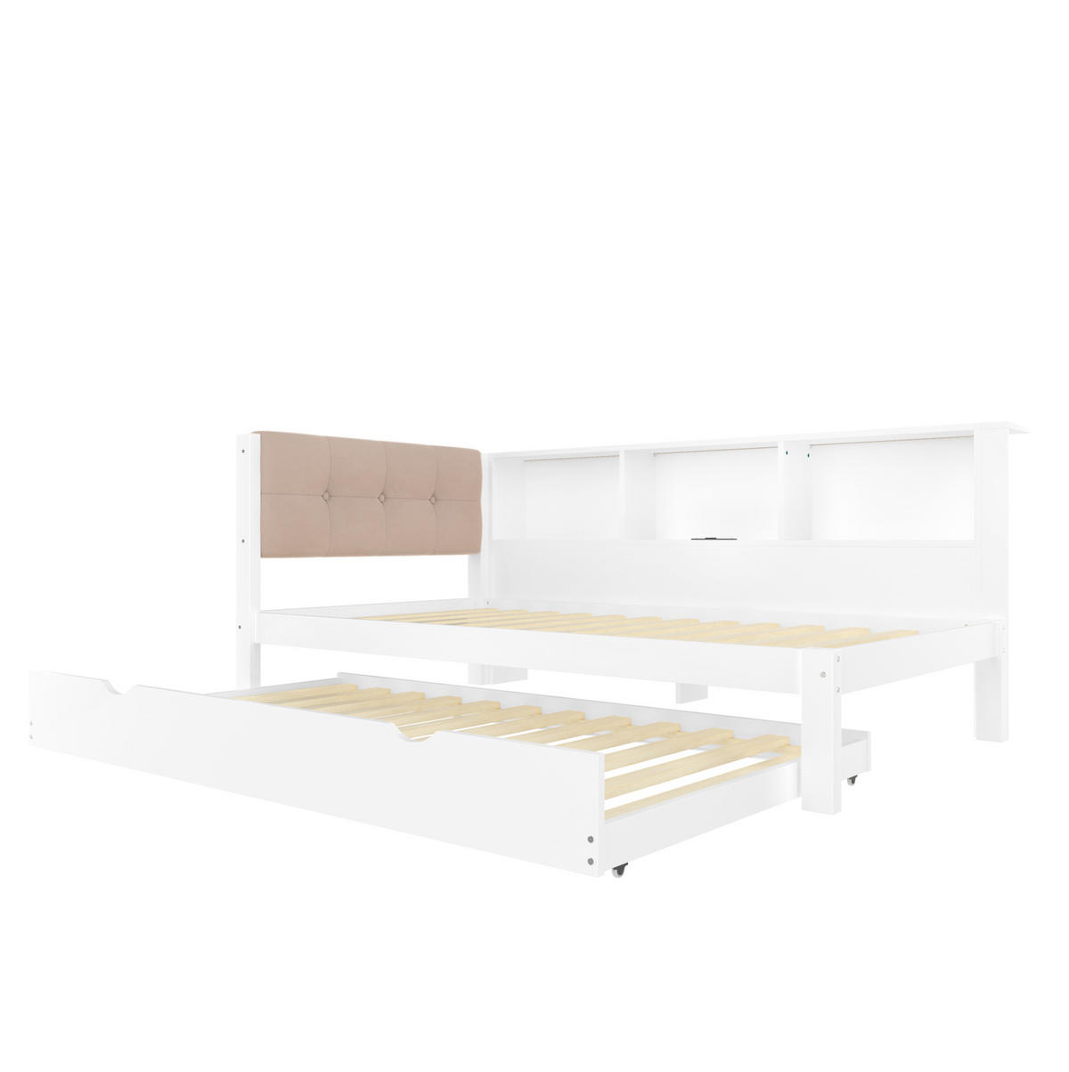 POLSTERBETT 90/200 cm in Weiß mit LED-Beleuchtung und USB-Anschluss - Weiß, Holz (90/200cm) - Flora Grace