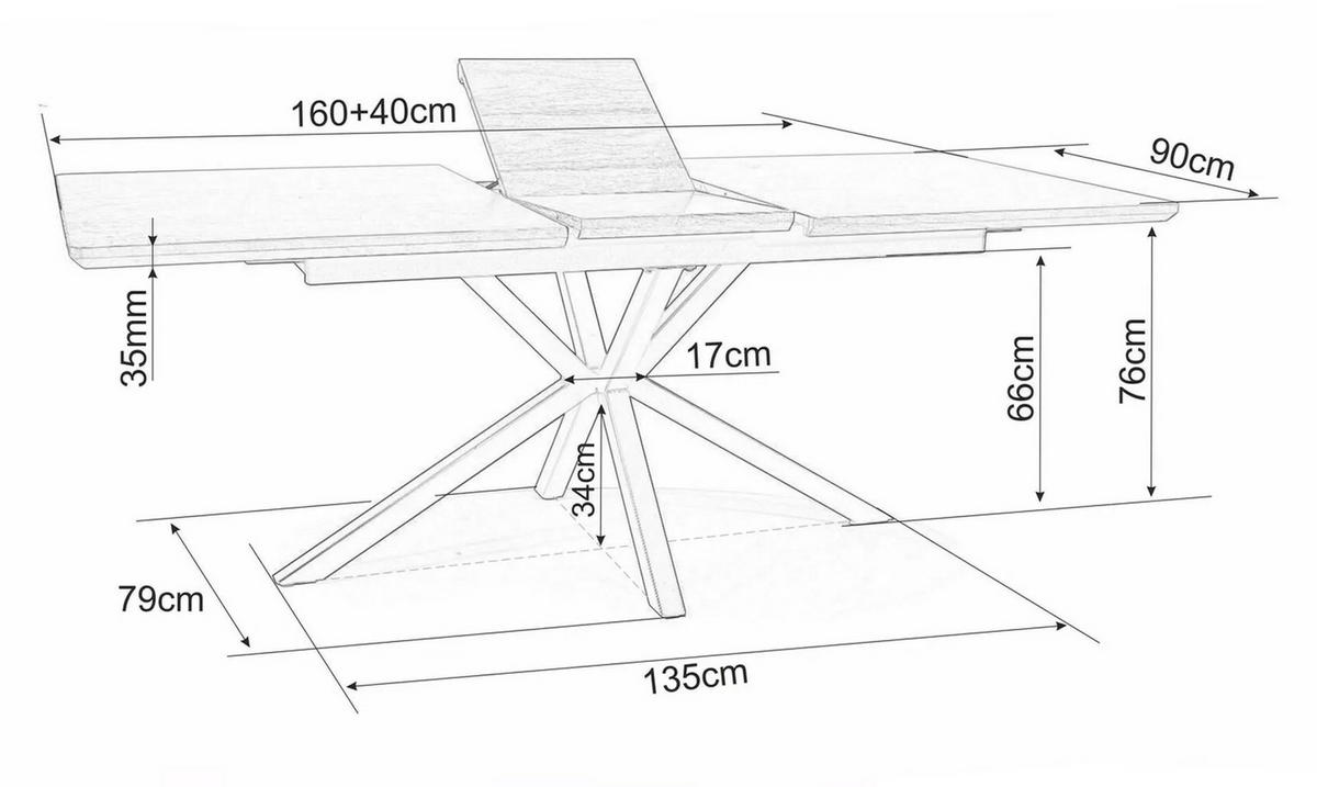 ESSTISCH Laguna Eiche Artisan / Schwarz 160-200 / 90 / 76cm - Eiche Artisan, Holz/Metall (90/200/76cm) - Feldmann-Wohnen