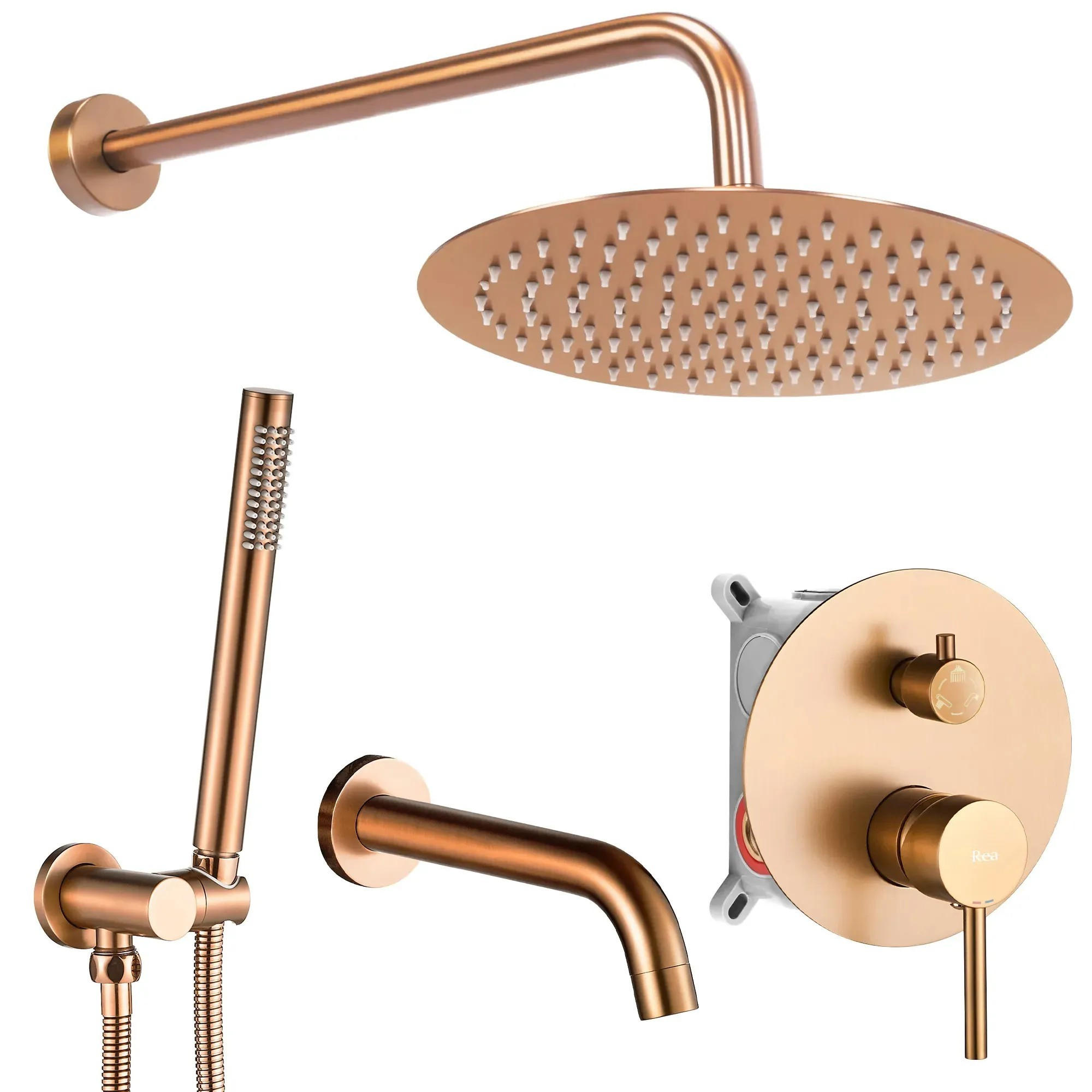 UNTERPUTZ Wannen-/duschset Rea Lungo Copper Brush + Box - Kupferfarben, Metall (15.5/36/15.5cm) - REA