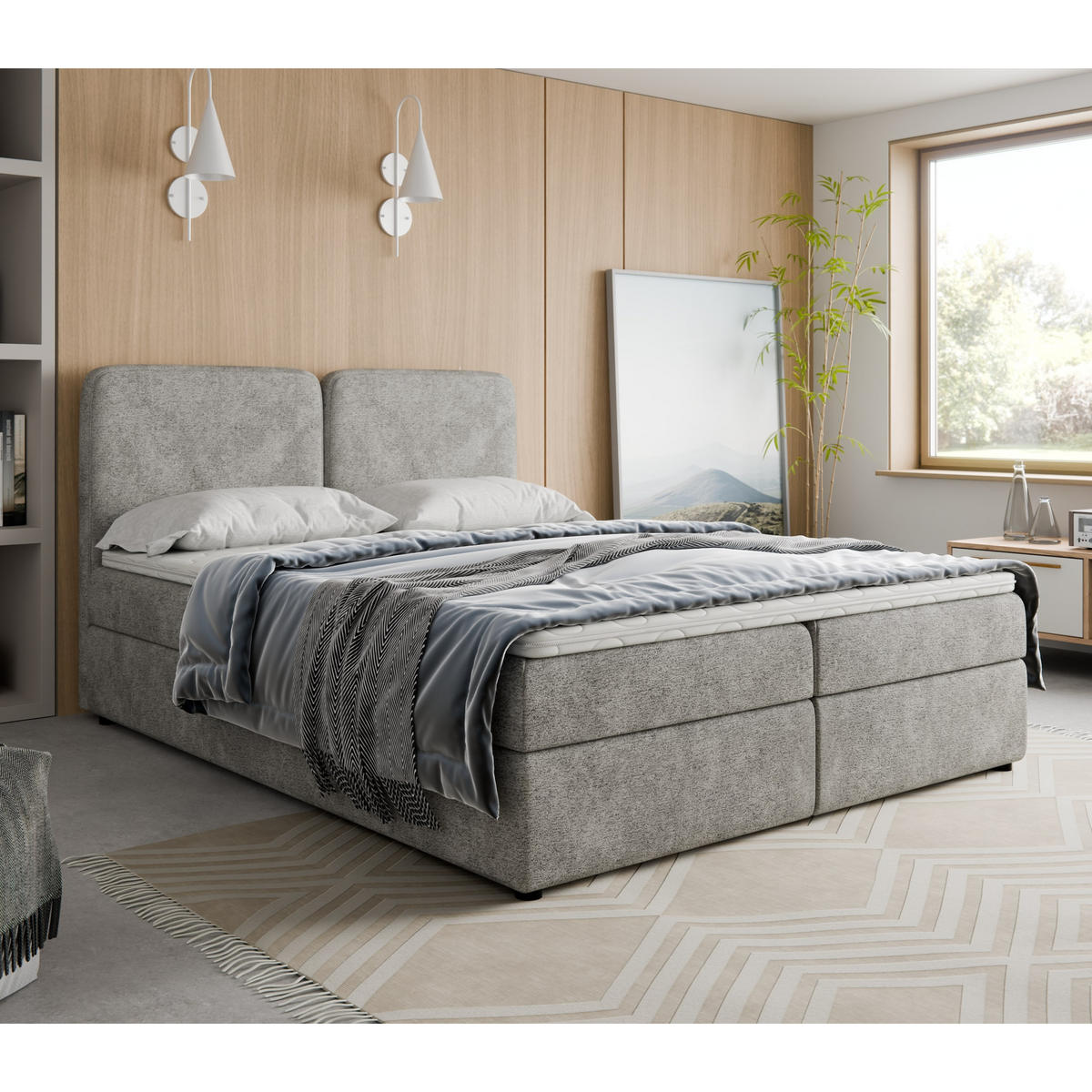 BOXSPRINGBETT BOHO 160x200 cm, Grau Bouclé Toro, inkl. Bettkasten & Topper - Dunkelgrau, Textil (160/200cm) - Excellent Home