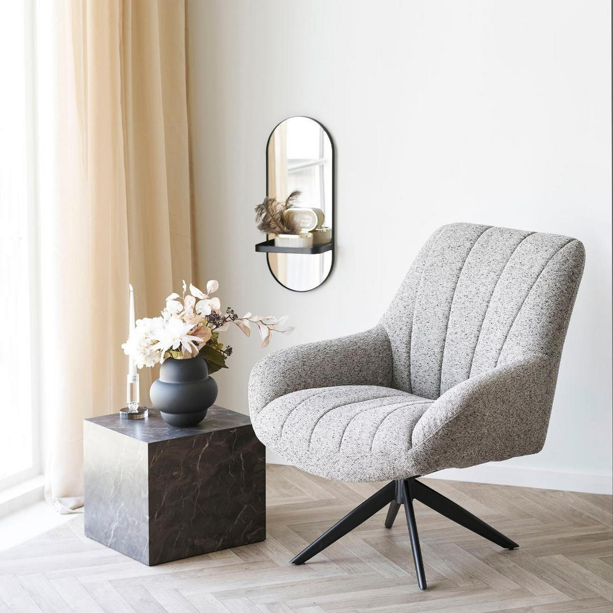SESSEL, Dora, Grau, Stoff, 84 x 81 x 93 cm - Grau, Textil/Metall (84/93/81cm) - ebuy24