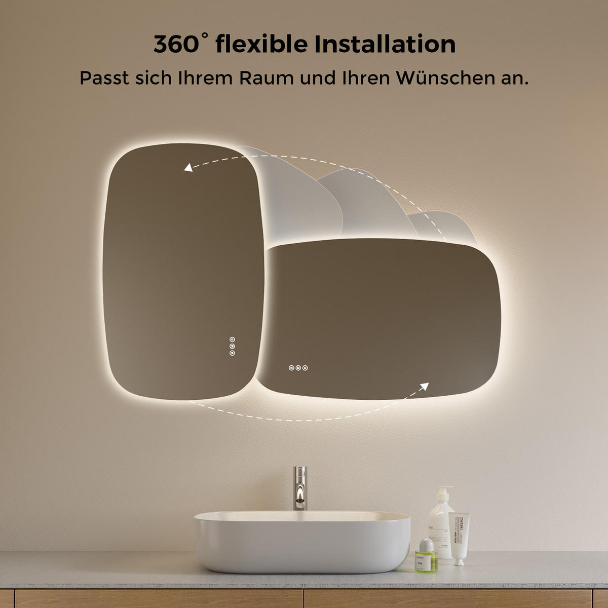BADSPIEGEL MIT BELEUCHTUNG 70/45 cm Oval mit dimmbarer LED-Beleuchtung und Antibeschlag - Transparent, Glas (45/70/2.5cm) - S'AFIELINA