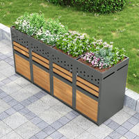 MÜLLTONNENBOX aus Metall in Grau Natur mit Pflanzendach - Grau, Metall (264/125/80cm) - Modfu