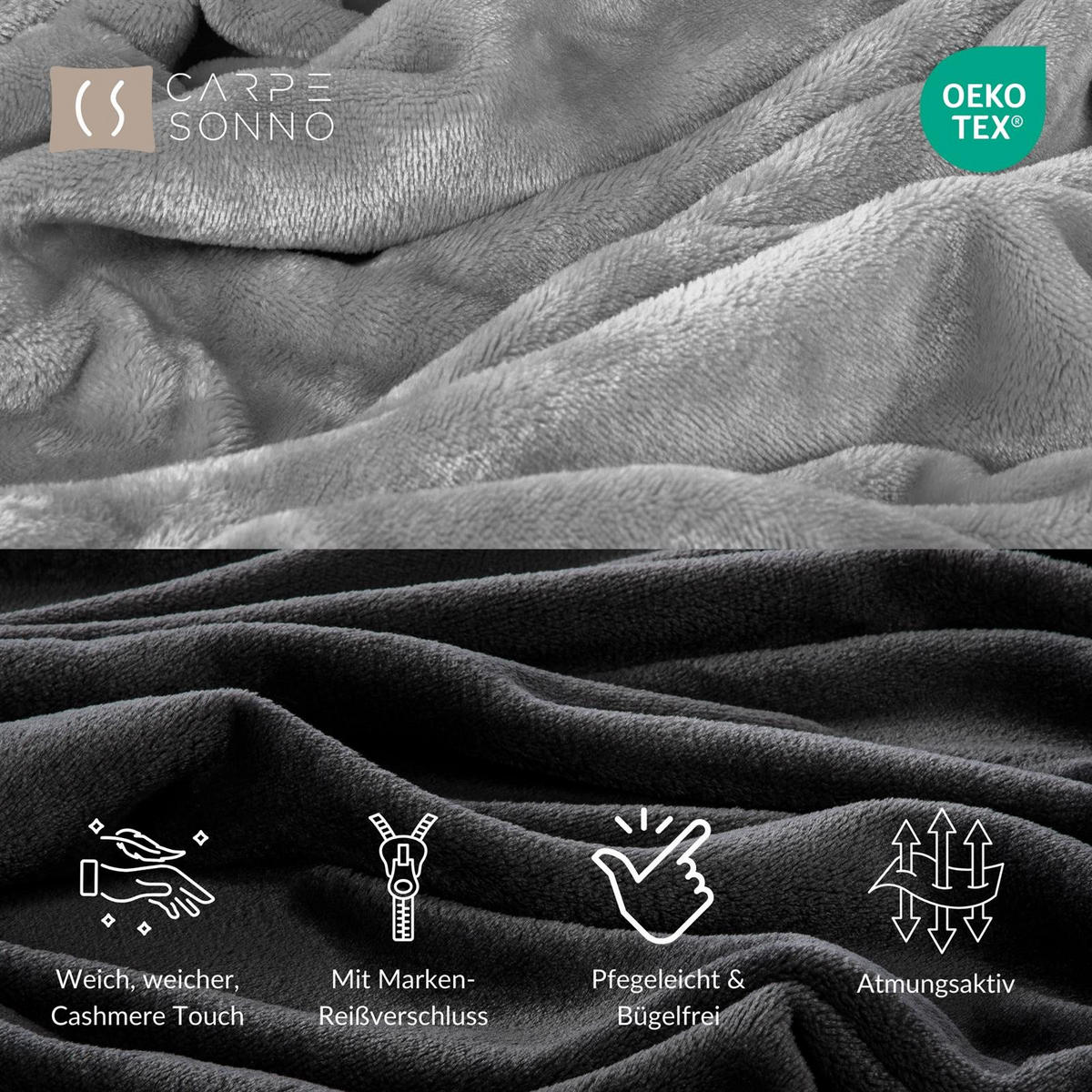 WINTER-BETTWÄSCHE 135x200 Cashmere-Touch Warmer Winter Bettbezug Kuschelig Grau Schwarz - Schwarz, Textil (135/200cm) - Carpe Sonno