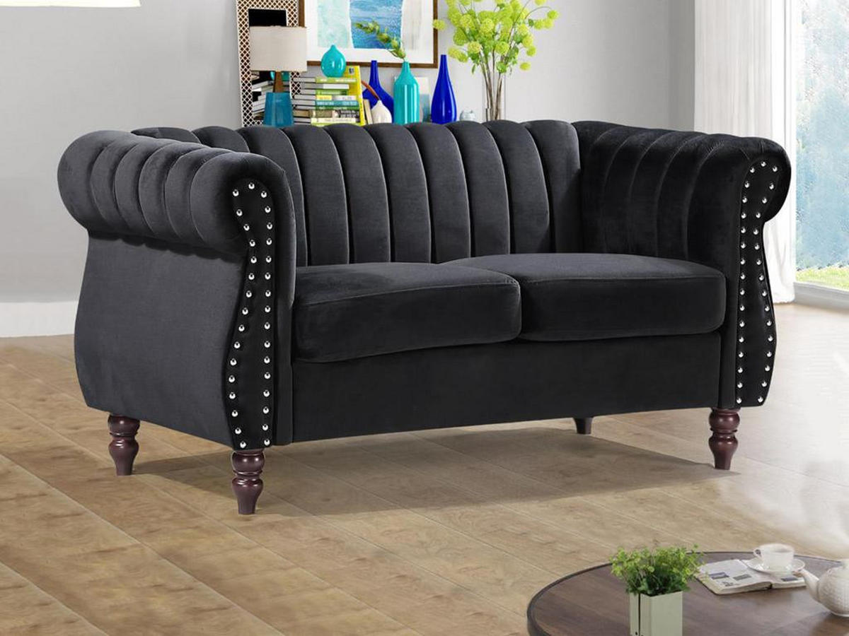 CHESTERFIELD-SOFA - 2-Sitzer - Samt - Schwarz - TRUMBO - Schwarz, Textil (78/77/150cm) - Vente-Unique