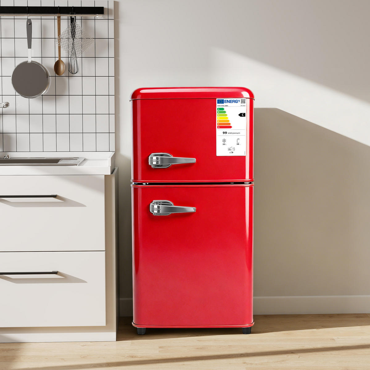 KÜHL-GEFRIER-KOMBINATION 60 l, 22 l Gefriervolumen, Energieeffizienzklasse C, Rot - Rot, Metall (45/89/41cm) - FOHERE