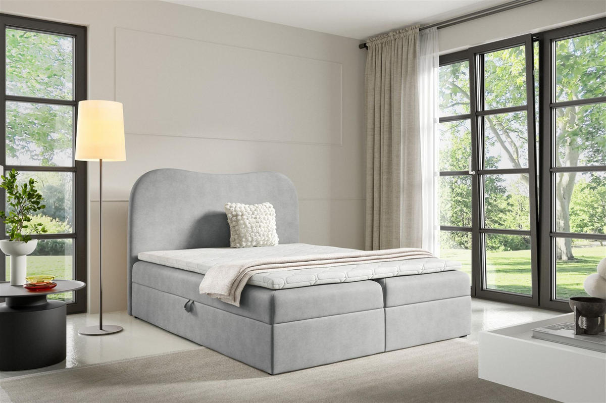 BOXBETT Darlin - Hellgrau, Holzwerkstoff/Textil (180/200cm) - Fun Möbel