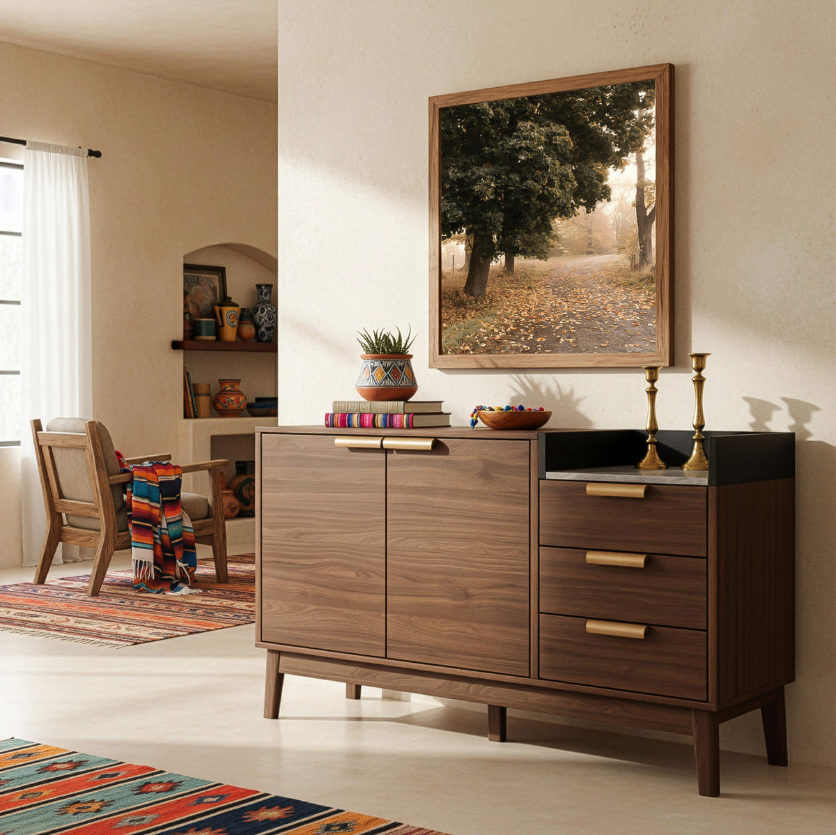 SIDEBOARD 120/77/40 cm Dunkle Eiche aus MDF und Massivholz mit verstellbarem Einlegeboden - Eichefarben, Holzwerkstoff (40/77/120cm) - OKMYHOME