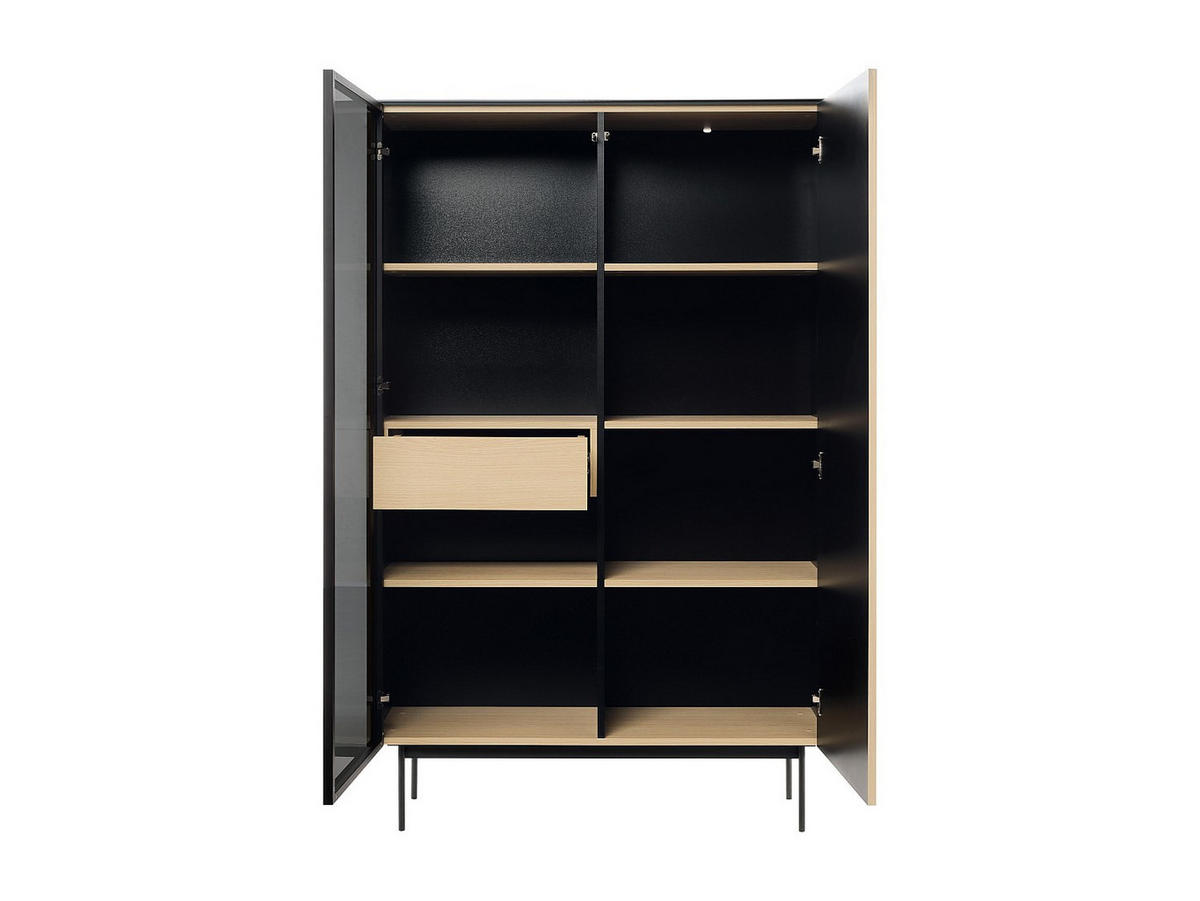 VITRINENSCHRANK - 107 cm x 39 cm - Glas, Holz, Platte - Schwarz, Naturfarben Hell SAYERA - Schwarz/Naturfarben, Glas/Holz (107/166/39cm) - Vente-Unique