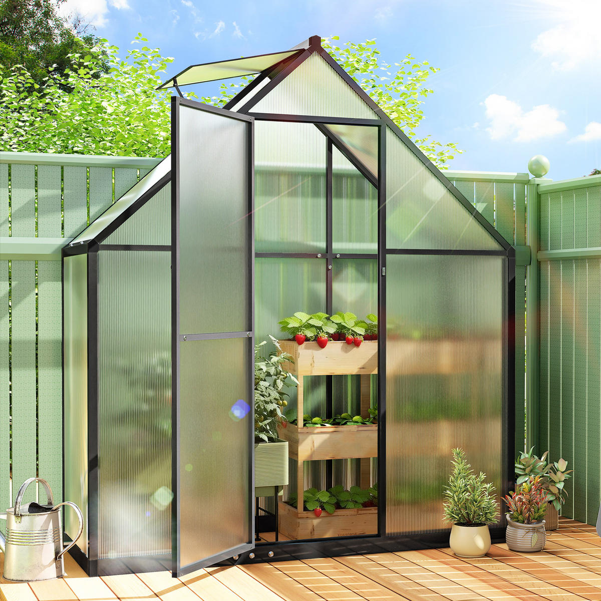GEWÄCHSHAUS DE-12079 mit verstellbarem Fenster Transparent - Schwarz, Metall (58/195/170cm) - ComfortXL