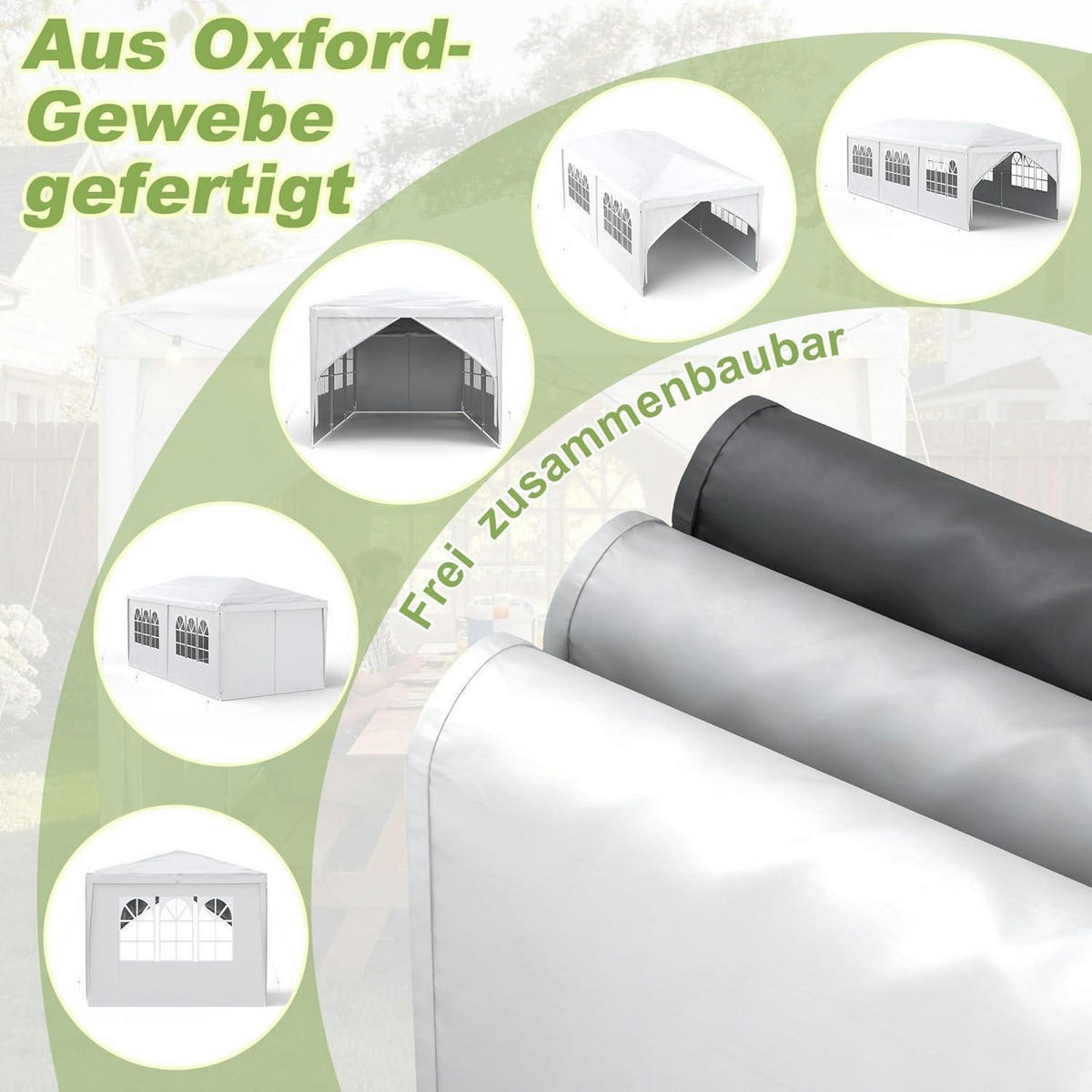 GARTENPAVILLON 3 x 6 m Weiß Wasserdicht mit 6 Seitenwänden - Weiß, Kunststoff (300/250/600cm)