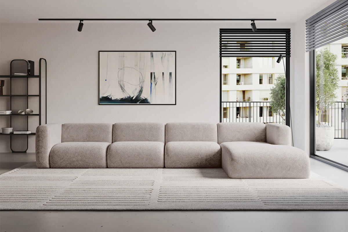 ECKSOFA Ottomane Rechts MIRA-L3 409x179x70 Hellgrau Velours - Hellgrau/Schwarz, Holzwerkstoff/Kunststoff (409/179cm) - ALTDECOR