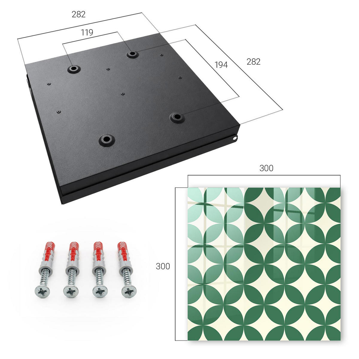 SCHLÜSSELBOX Schwarz 30x30 cm- Türöffnung nach rechts - Grüne Räder - Grün, Metall (30/30/5cm) - TULUP