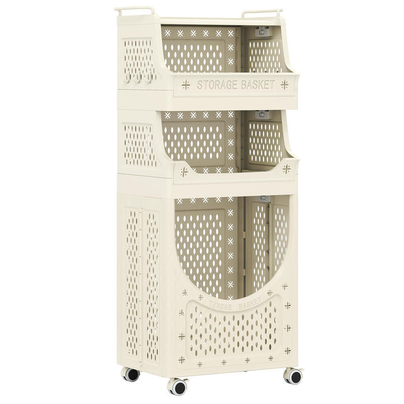 WÄSCHEKORBWAGEN Faltbarer beige - Beige, Kunststoff (40/100/30cm) - COSTWAY