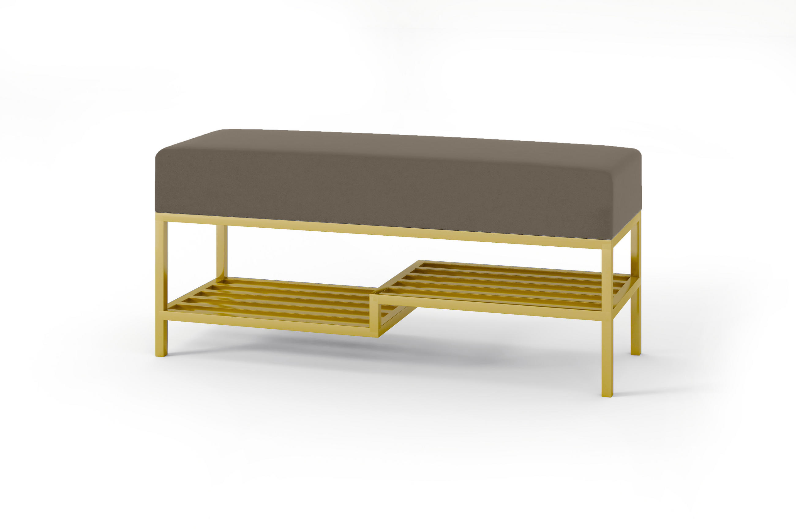 POLSTERBANK MELLO 80 Graubraun, Golden Beine, Royal Velvet - Dunkelgrau/Goldfarben, Textil/Metall (80/45/35cm) - Bettso