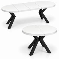 ESSTISCH rund ausziehbar 110/210/76 cm, Weiß, 54 cm Tischplatte + X Metallbeine Schwarz - Schwarz/Weiß, Holzwerkstoff/Metall (110/210/76cm) - Damale Möbel
