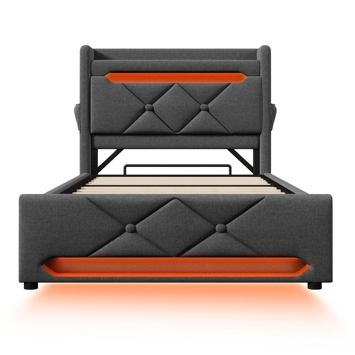 POLSTERBETT 90/200 cm Grau mit Stauraum und USB-Anschluss - Grau, Textil (90/200cm) - OKWISH