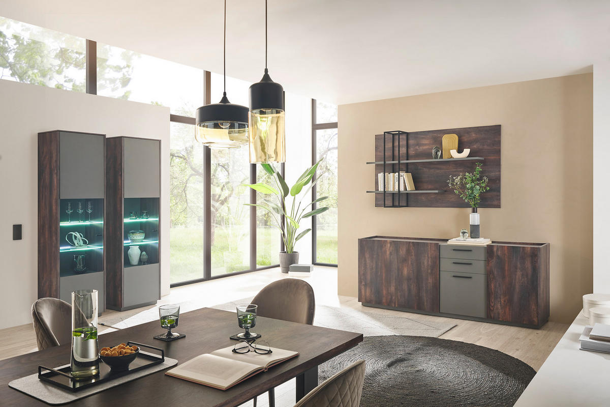 SIDEBOARD M18 Thermo Oak & Anthrazit 200/80/45 cm breit - Graubraun, Holzwerkstoff (200/80/45cm) - Livojo