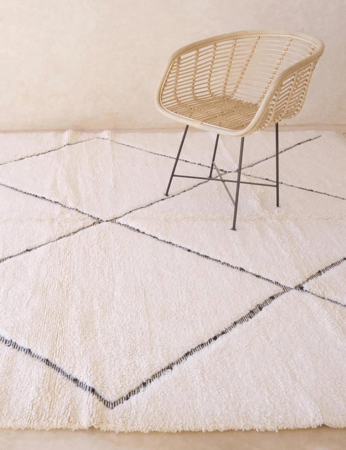 BERBERTEPPICH marokkanisch mit Rauten handgeknüpft 200x 300 cm - Weiß, Naturmaterialien (200/300cm) - AFK Living