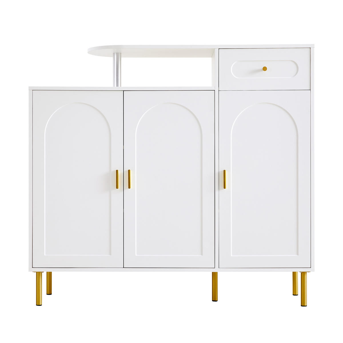 SIDEBOARD mit 3 Türen und 1 Schublade goldenen Akzenten - Weiß, Holzwerkstoff (120/92/35cm) - Urban Meuble