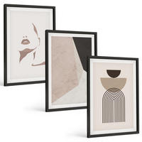 BILDER SET 3er Set - 40x60 cm Schwarzer Rahmen - Abstrakte Gesichtsformen - Schwarz, Kunststoff (40/60cm) - TULUP