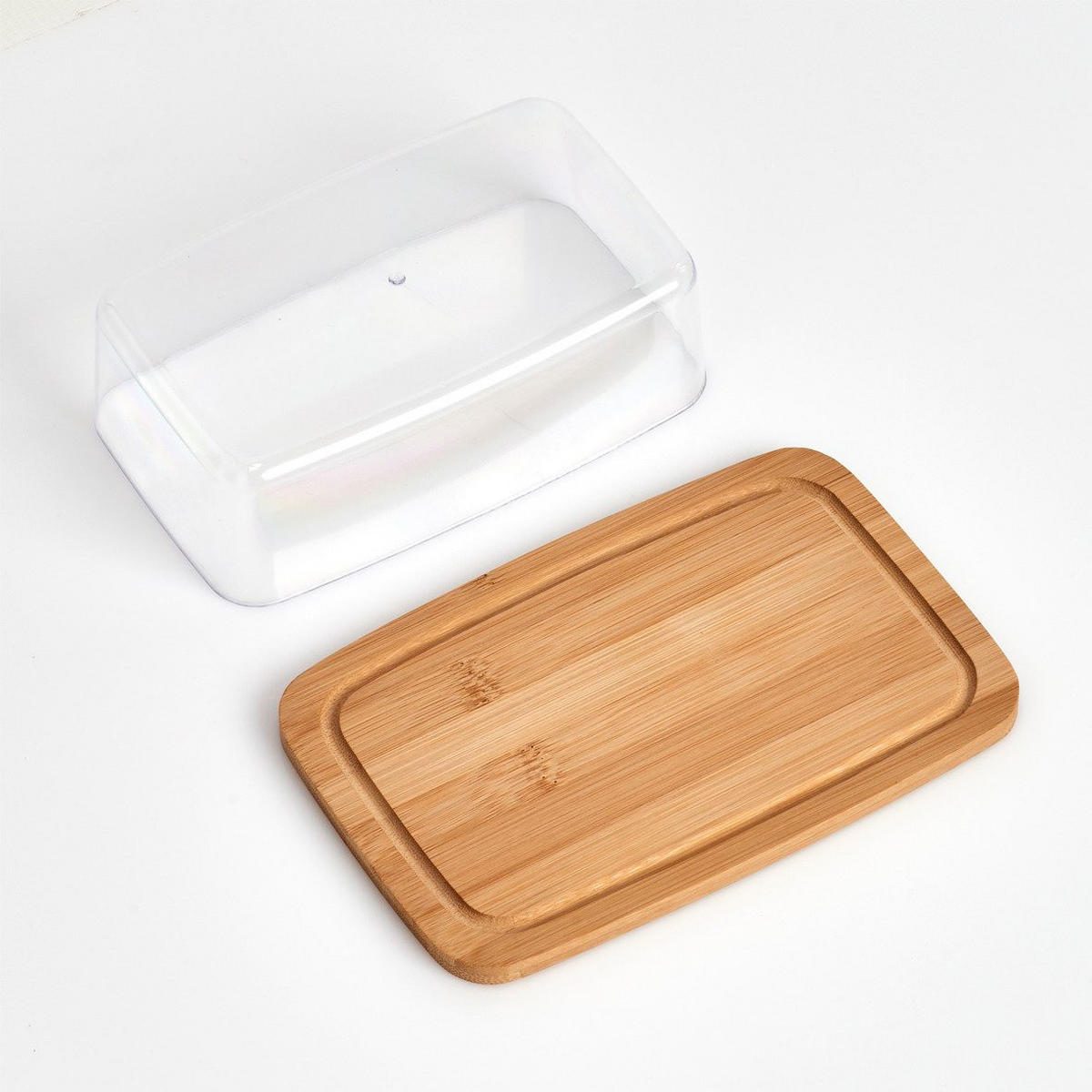 BUTTERDOSE mit Bambusbrett Transparent 19/12/6 cm - Transparent, Naturmaterialien (12/6/19cm) - ZELLER