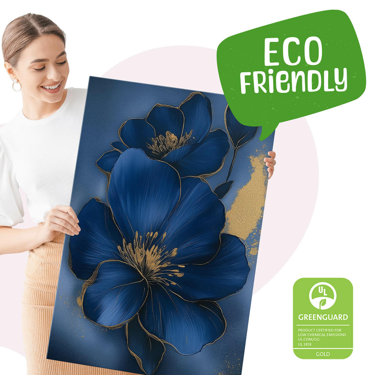 LEINWANDBILDER 3-es Set Glamour Blumen - Blau/Beige, Textil (90/40cm) - Muralo