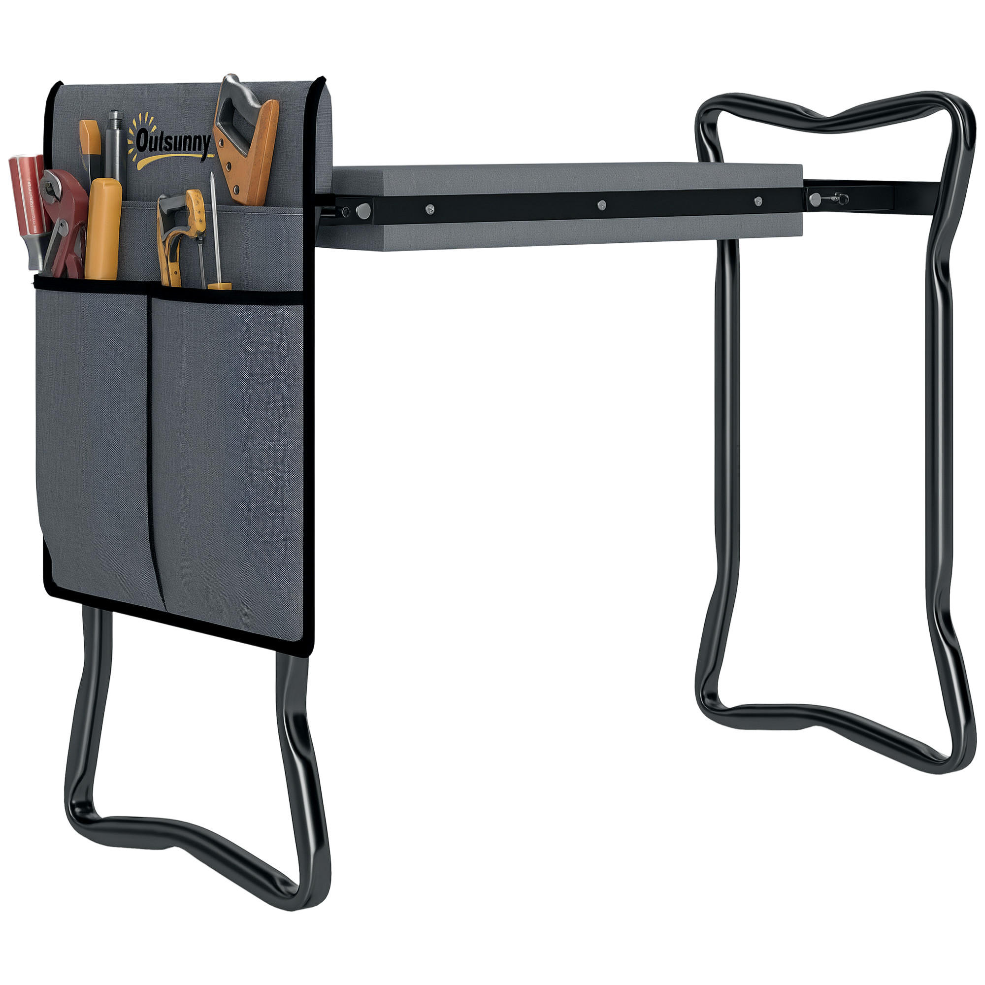KNIEBANK DE-10207 klappbar mit Kniekissen und Werkzeugtaschen Grau - Grau, Metall (28/49/58cm) - ComfortXL