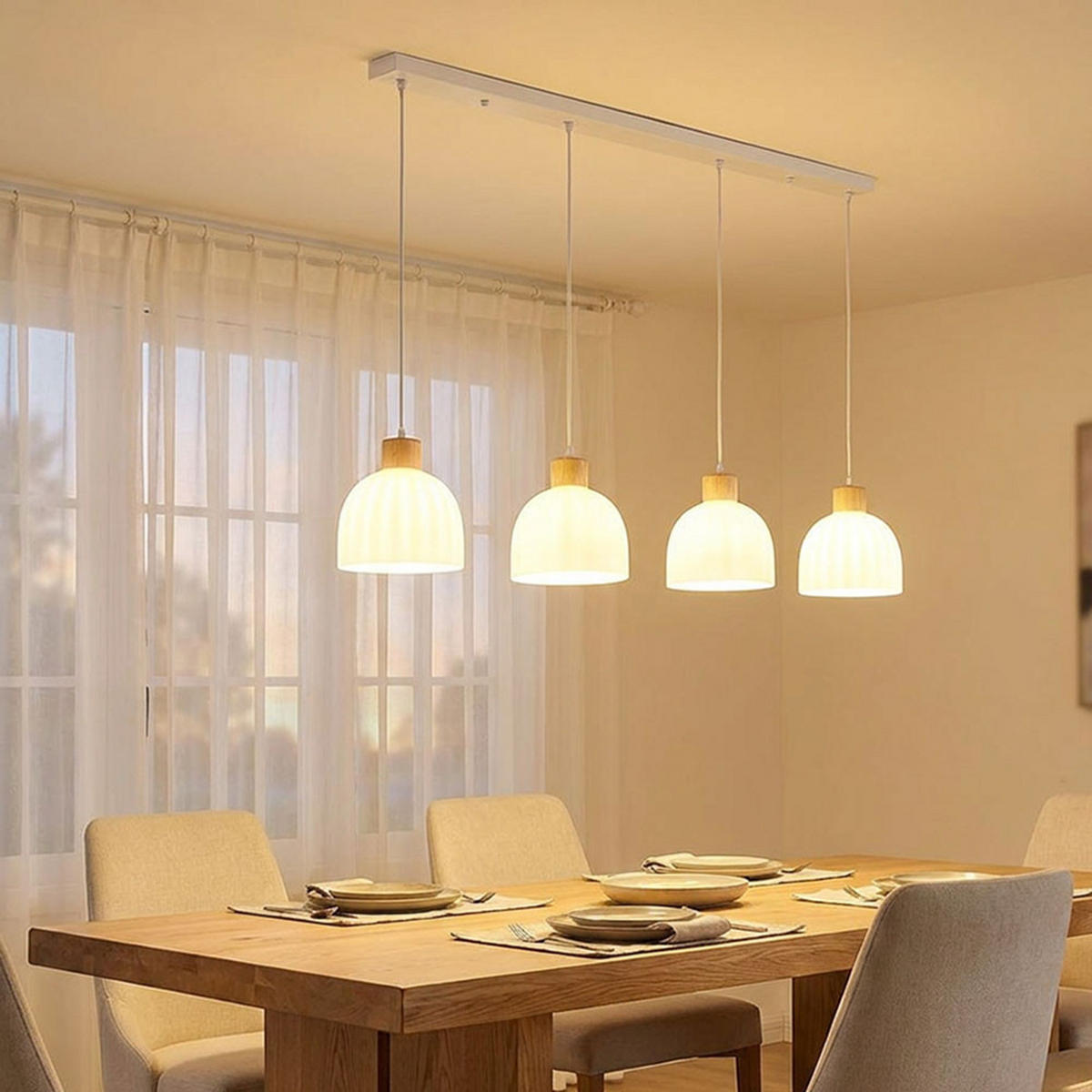 LED PENDELLEUCHTE SWANSON Metall, Glas, Weiß, höhenkürzbar - Weiß, Holz (113/20/120cm) - Globo Lighting