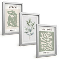 BILDER SET 3er Set - 20x30 cm Silberner Rahmen - Matisse Aquarell Boho-Design - Silberfarben, Kunststoff (20/30cm) - TULUP