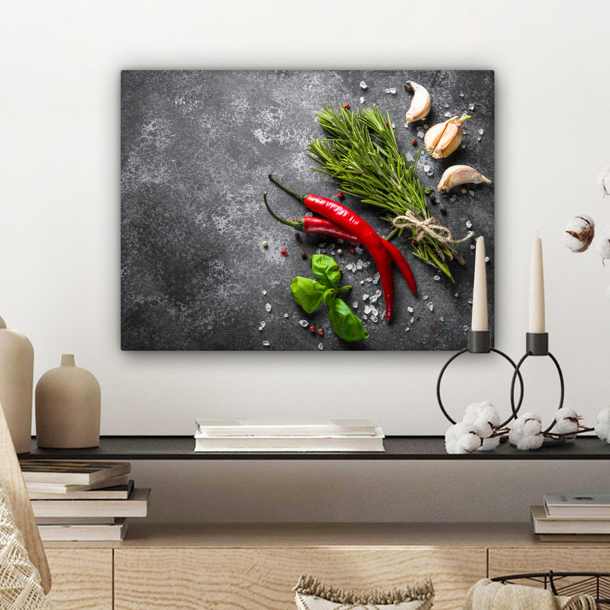 LEINWANDBILD Pfeffer - Kräuter - Gewürze - Beton 40x30 cm - Dunkelgrau, Textil (40/30cm) - MuchoWow