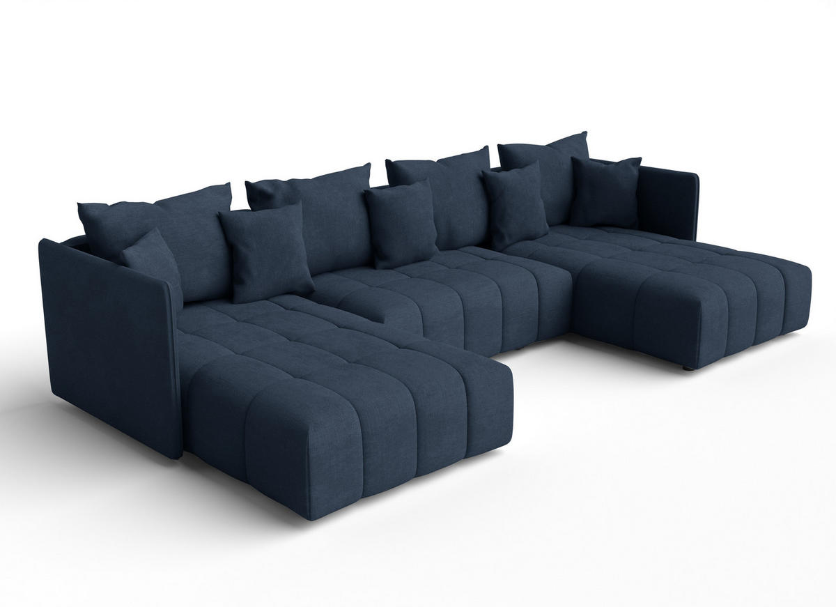 WOHNLANDSCHAFT Veliro U Blau 353/180/83 cm mit Schlaffunktion und Bettkasten - Blau/Schwarz, Kunststoff/Textil (353/83/180cm) - AX Living