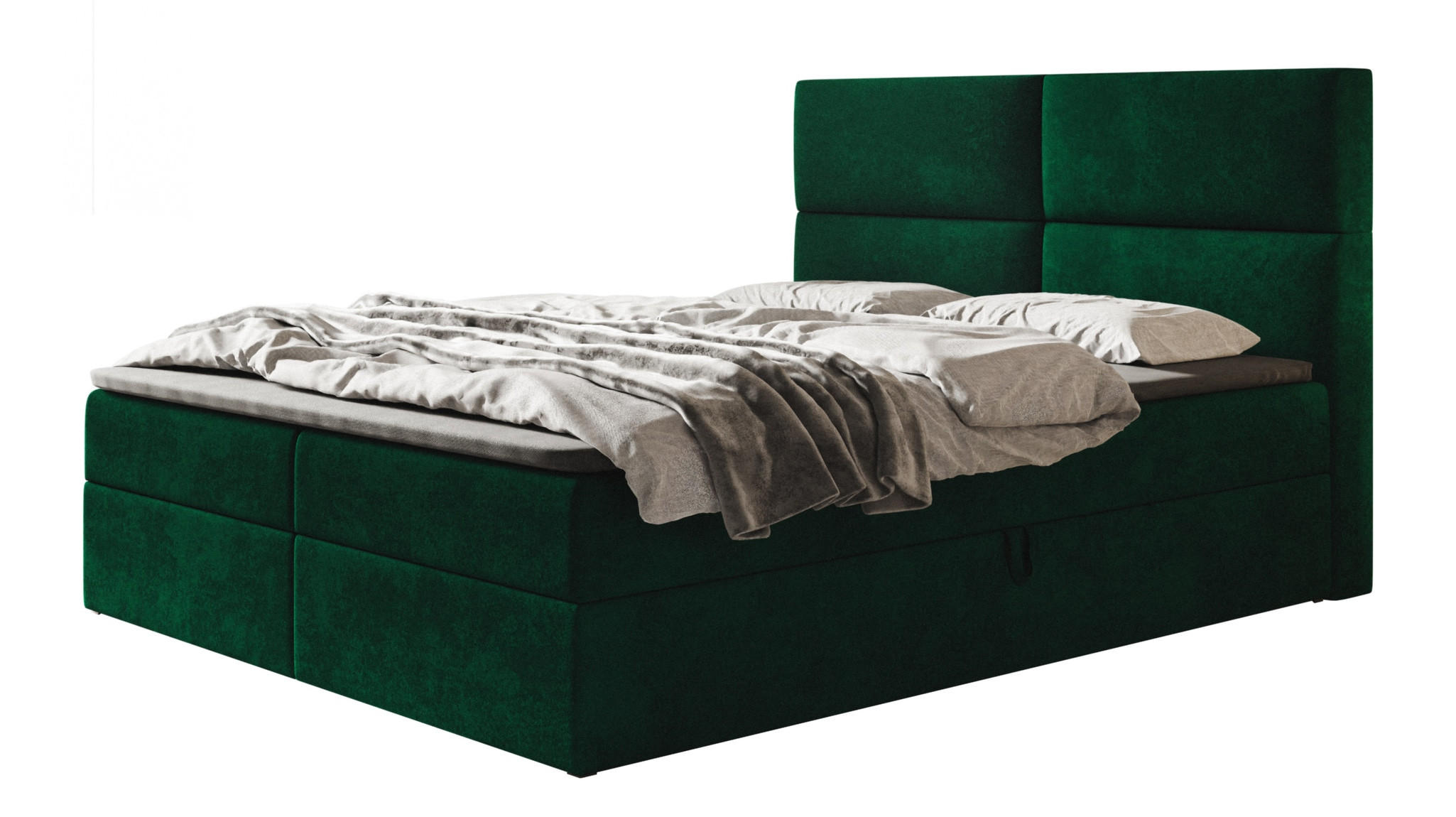 BOXBETT LIZBONA mit 2 Bettkästen, 180x200, Farbe: Dunkelgrün, Velourstoff, Doppelbett mit Bonell-Matratze - Dunkelgrün, Holz/Kunststoff (180/200cm) - Alpi-Möbel
