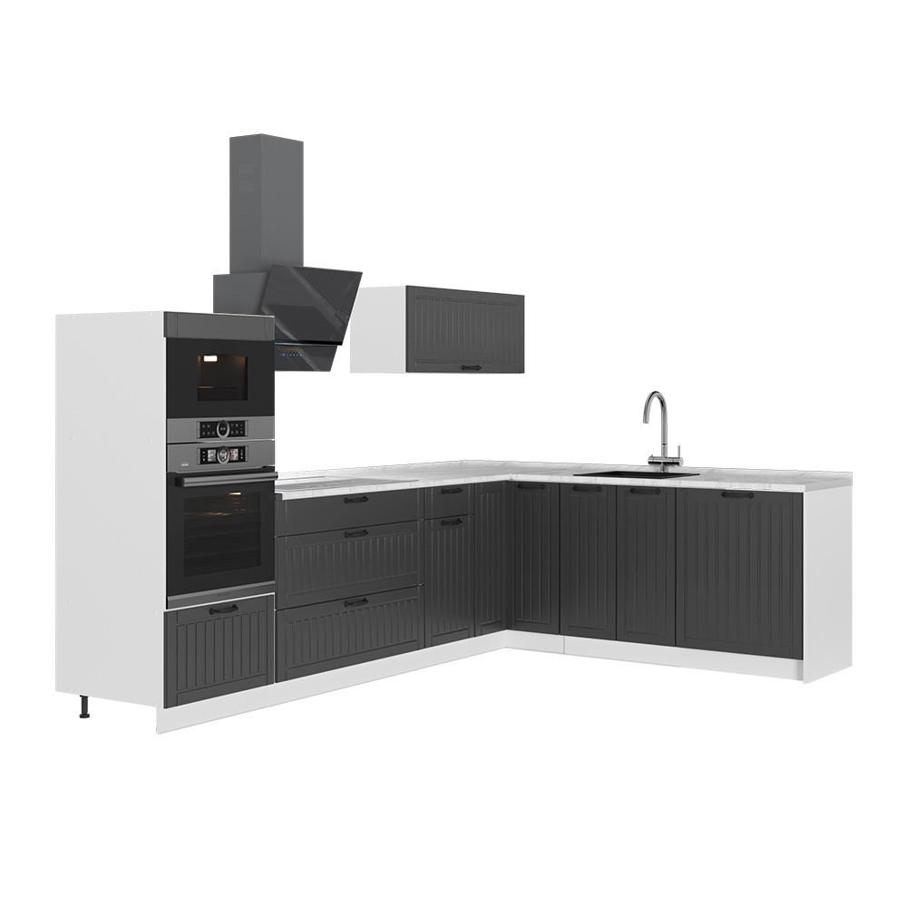 ECKKÜCHE Fame-Line, Dunkelgrau/Weiß, 287 x 207 cm, AP Marmor - Dunkelgrau/Weiß, Holzwerkstoff (287/153.6/60cm) - Vicco