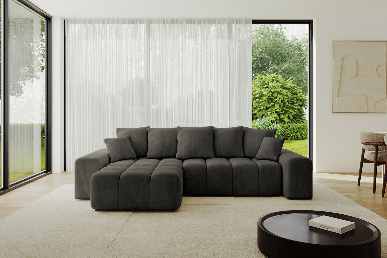 ECKSOFA Ottomane links/rechts ENIL-L 290x175x84 Schwarz Velours - Schwarz, Holzwerkstoff/Kunststoff (290/175cm) - ALTDECOR